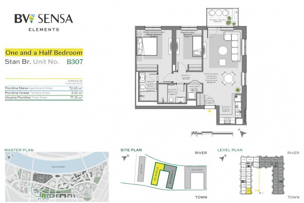 Glavna slika -Beograd na vodi, 77.15m2, trosoban stan u novogradnji