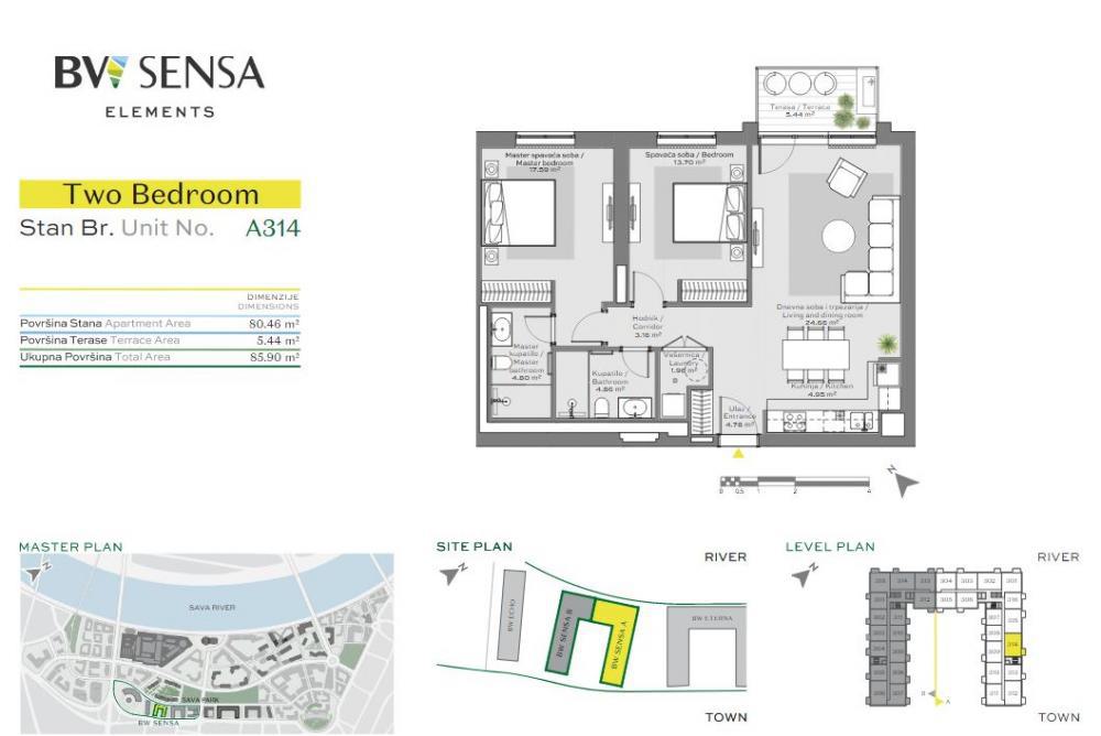Glavna slika -Beograd na vodi, 85.90m2, trosoban stan u novogradnji