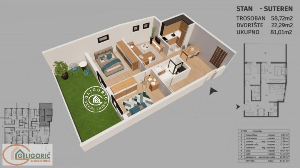 Glavna slika -Trošarina, 81m2, trosoban stan u novogradnji