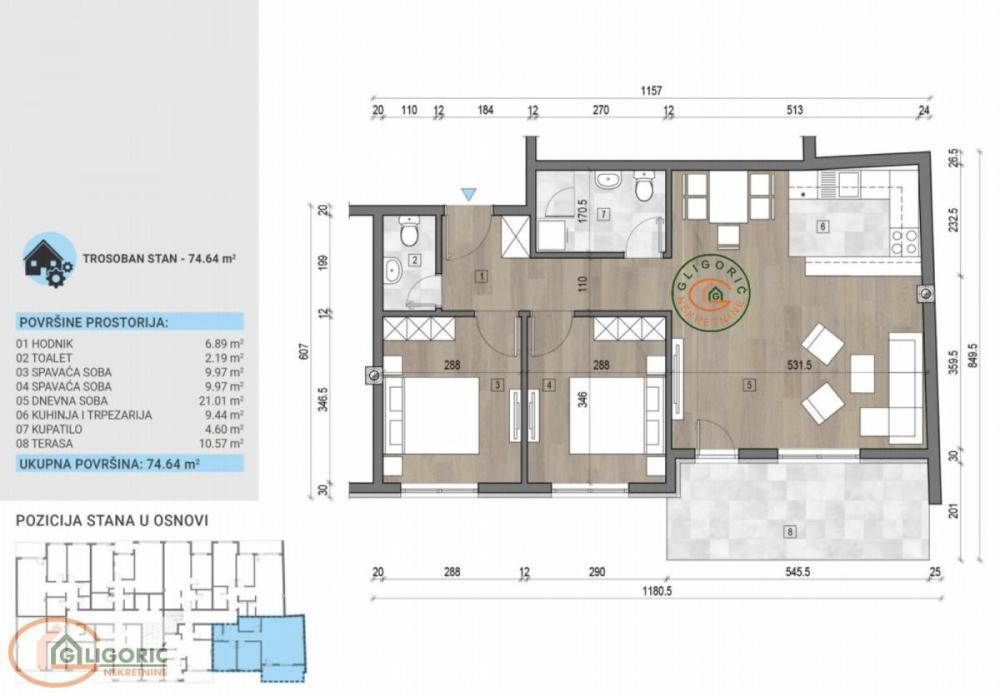 Glavna slika -Voždovac, 75m2, trosoban stan u novogradnji