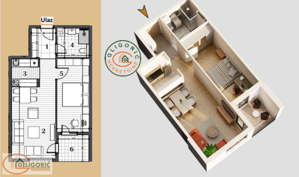 Glavna slika -Bulbulder, 51m2, dvosoban stan u novogradnji