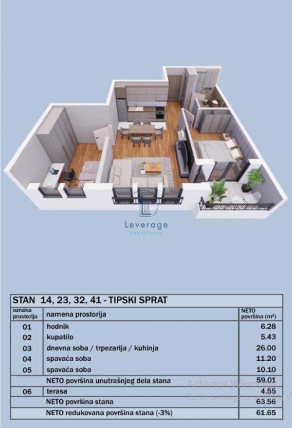 Glavna slika -Beograd, 62m2, dvoiposoban stan u novogradnji