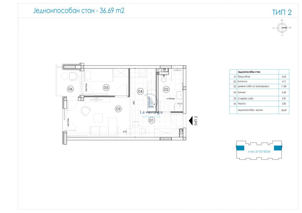 Glavna slika -Ledine, 37m2, jednoiposoban stan u novogradnji