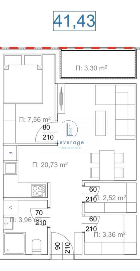 Glavna slika -Teodora Mirijevskog, 41m2, jednoiposoban stan u novogradnji