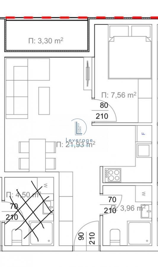 Glavna slika -Teodora Mirijevskog, 37m2, jednoiposoban stan u novogradnji
