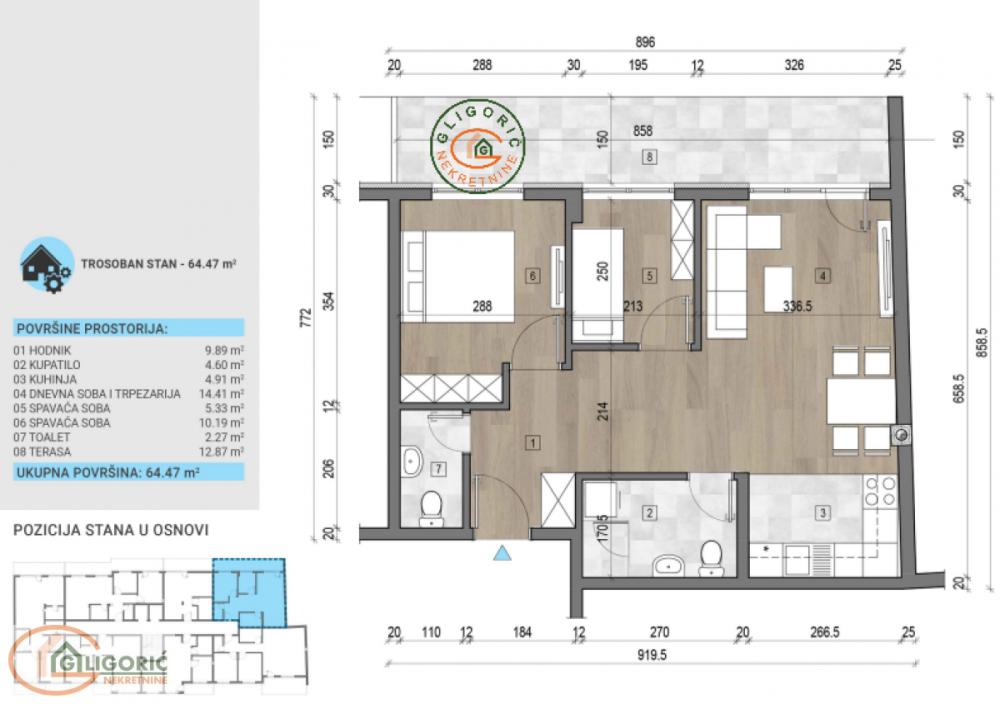Glavna slika -Voždovac, 64m2, dvoiposoban stan u novogradnji