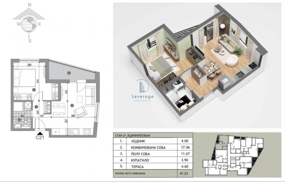 Glavna slika -Žarkovo, 44m2, jednoiposoban stan u novogradnji