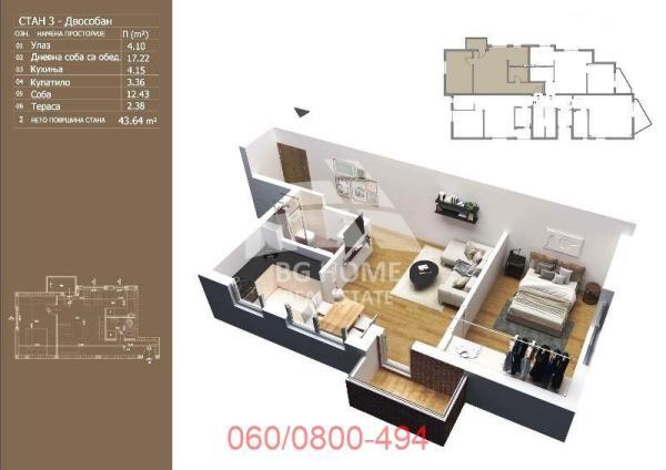 Glavna slika -Veletinska, 44m2, dvosoban stan u novogradnji