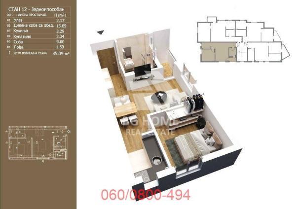 Glavna slika -Veletinska, 35m2, jednoiposoban stan u novogradnji