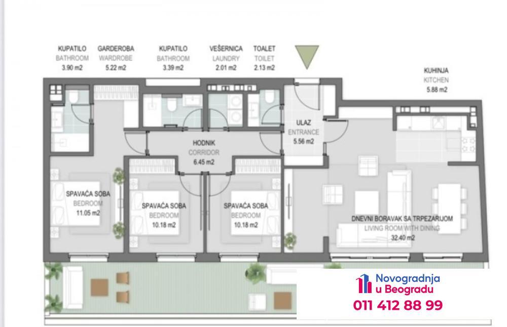 Glavna slika -Novi Beograd blok 65, 134m2, četvorosoban stan u novogradnji