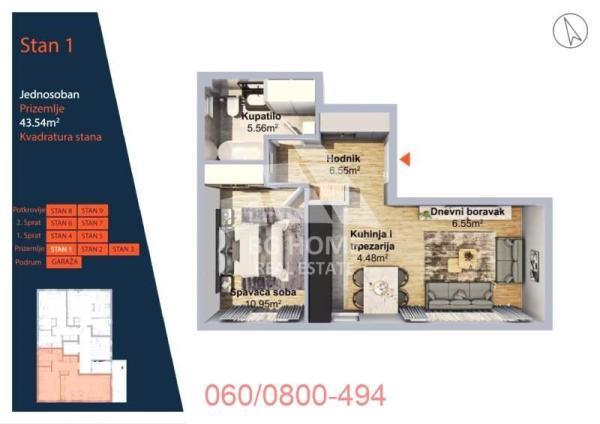 Glavna slika -Pašmanska, 44m2, jednoiposoban stan u novogradnji