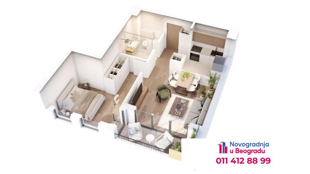 Glavna slika -Zeleno brdo, 48m2, dvosoban stan u novogradnji