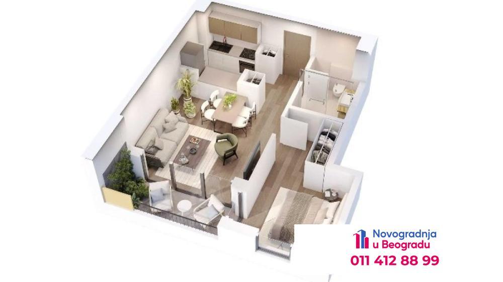 Glavna slika -Zeleno brdo, 46m2, dvosoban stan u novogradnji