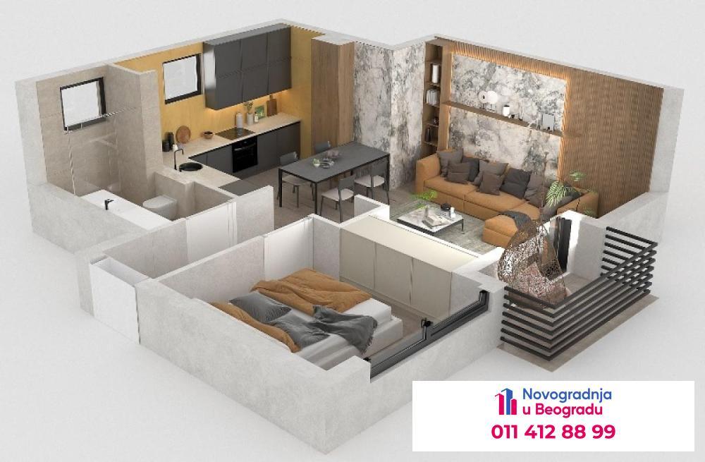 Glavna slika -Vukov spomenik, 47m2, dvosoban stan u novogradnji