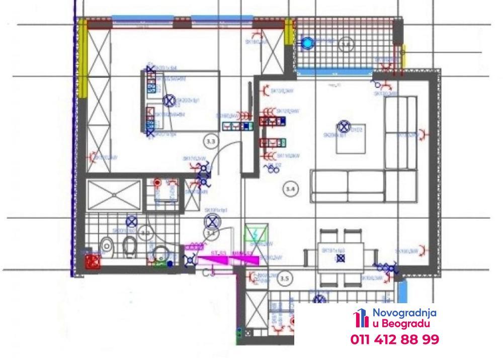 Glavna slika -Savski venac, 60m2, dvosoban stan u novogradnji