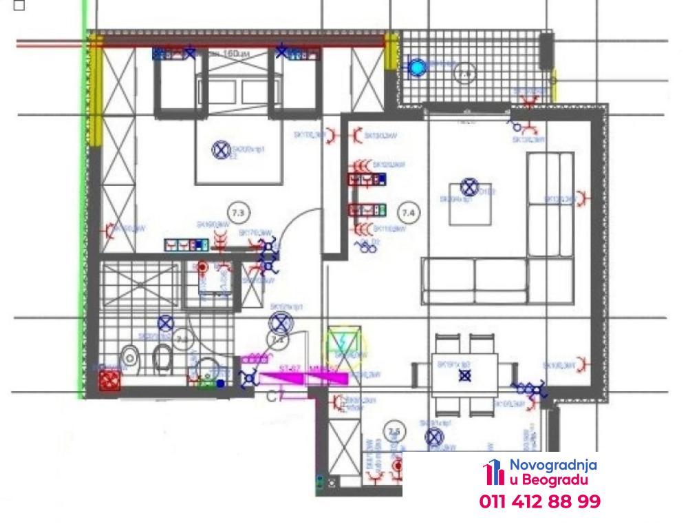 Glavna slika -Savski venac, 60m2, dvosoban stan u novogradnji