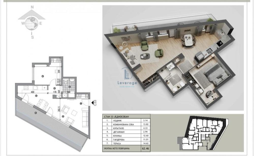 Glavna slika -Žarkovo, 62m2, dvoiposoban stan u novogradnji