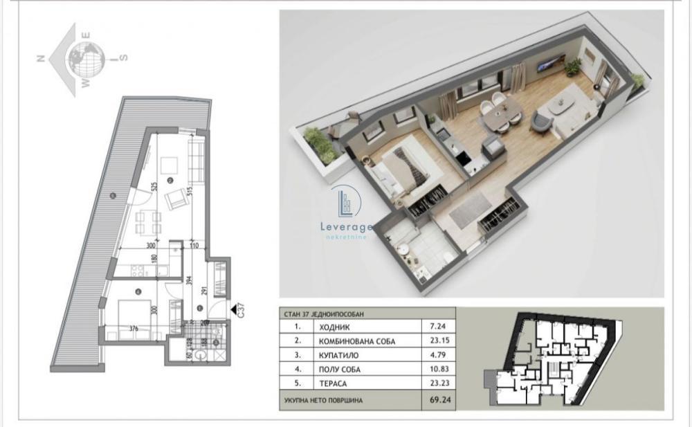 Glavna slika -Žarkovo, 69m2, jednoiposoban stan u novogradnji