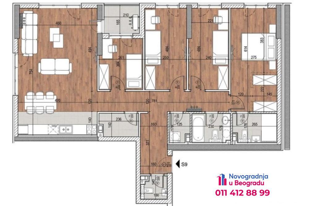 Glavna slika -Novi Beograd blok 60, 112m2, četvorosoban stan u novogradnji