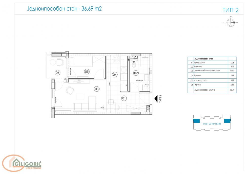 Glavna slika -Ledine, 37m2, jednoiposoban stan u novogradnji