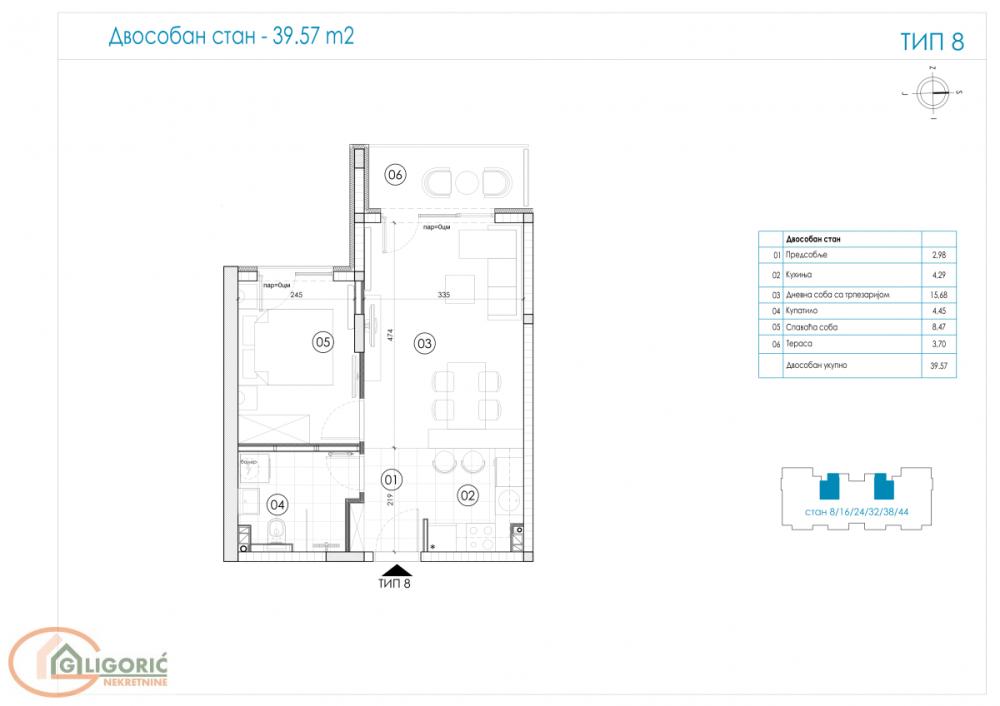 Glavna slika -Ledine, 40m2, dvosoban stan u novogradnji