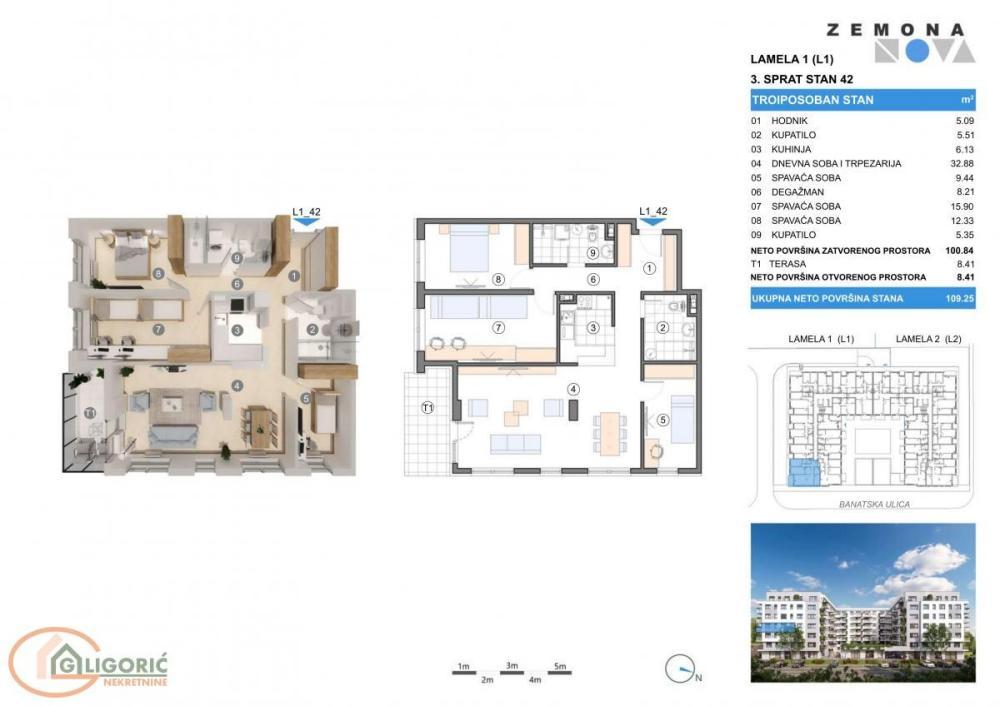 Glavna slika -Gornji grad, 109m2, troiposoban stan u novogradnji