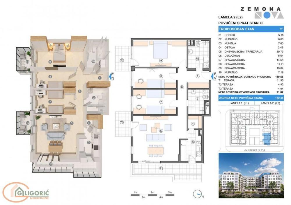 Glavna slika -Gornji grad, 132m2, troiposoban stan u novogradnji