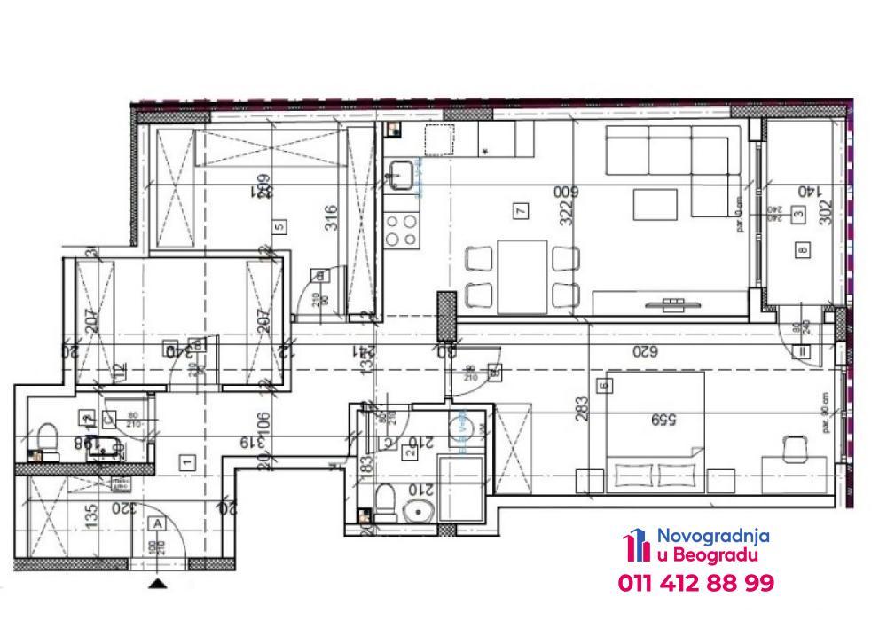 Glavna slika -Autokomanda, 75m2, trosoban stan u novogradnji