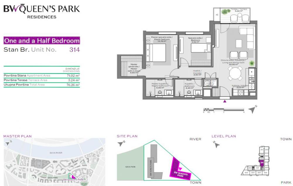 Glavna slika -Beograd na vodi, 76.26m2, trosoban stan u novogradnji