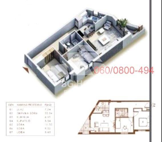Glavna slika -Nine Kirsanove, 61m2, trosoban stan u novogradnji