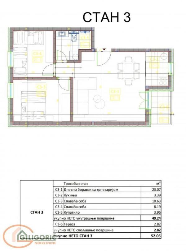 Glavna slika -Petra Konjovića, 52m2, trosoban stan u novogradnji