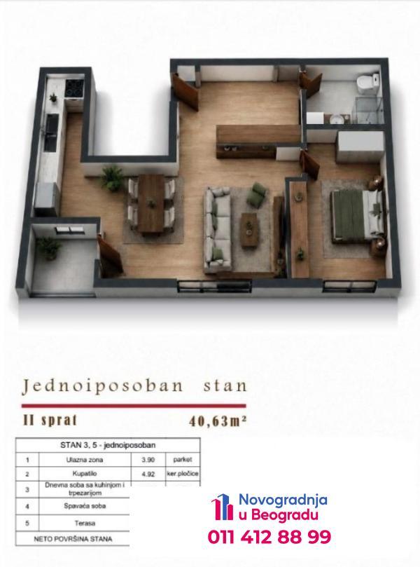 Glavna slika -Učiteljsko naselje, 41m2, jednoiposoban stan u novogradnji