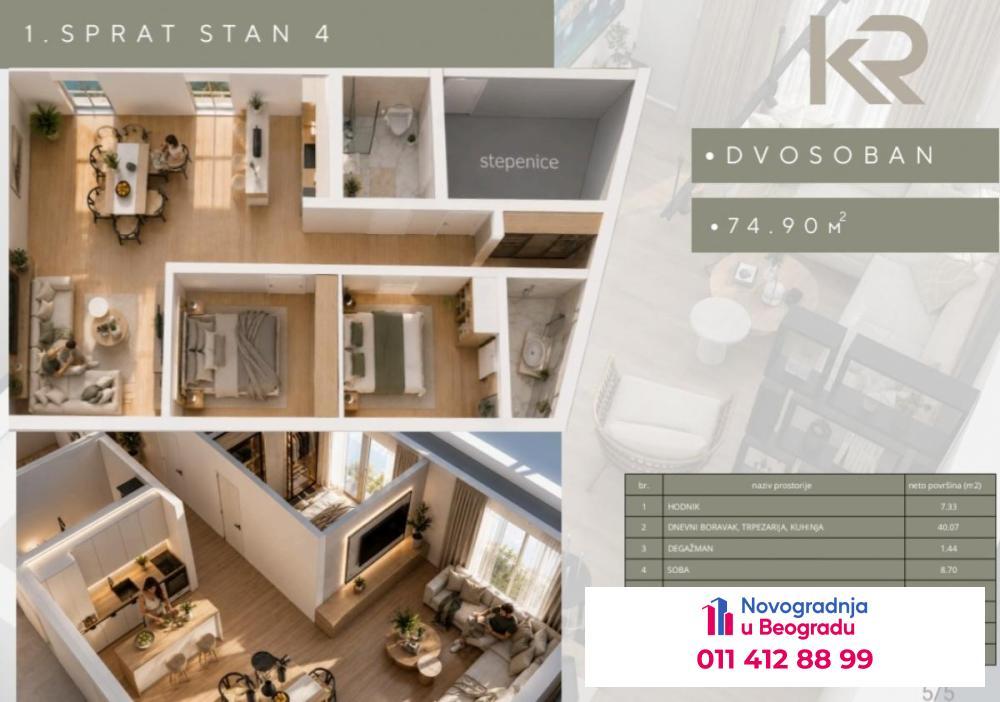 Glavna slika -Ćukovac, 75m2, trosoban stan u novogradnji