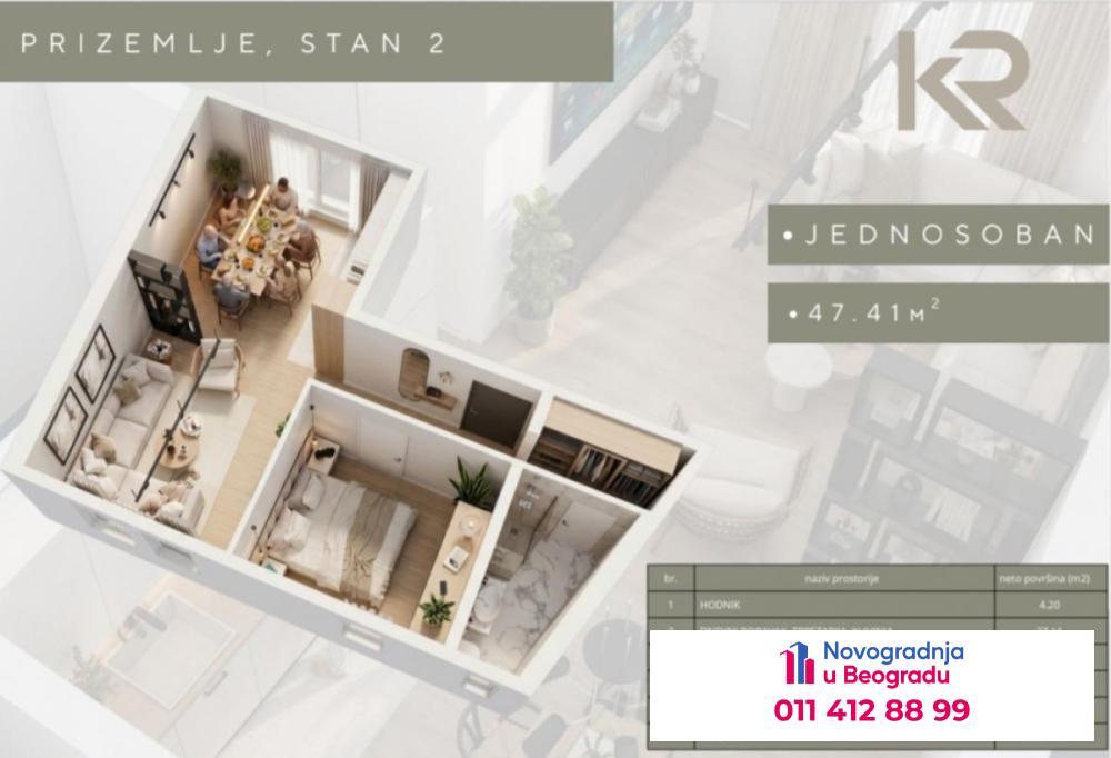 Glavna slika -Ćukovac, 47m2, dvosoban stan u novogradnji