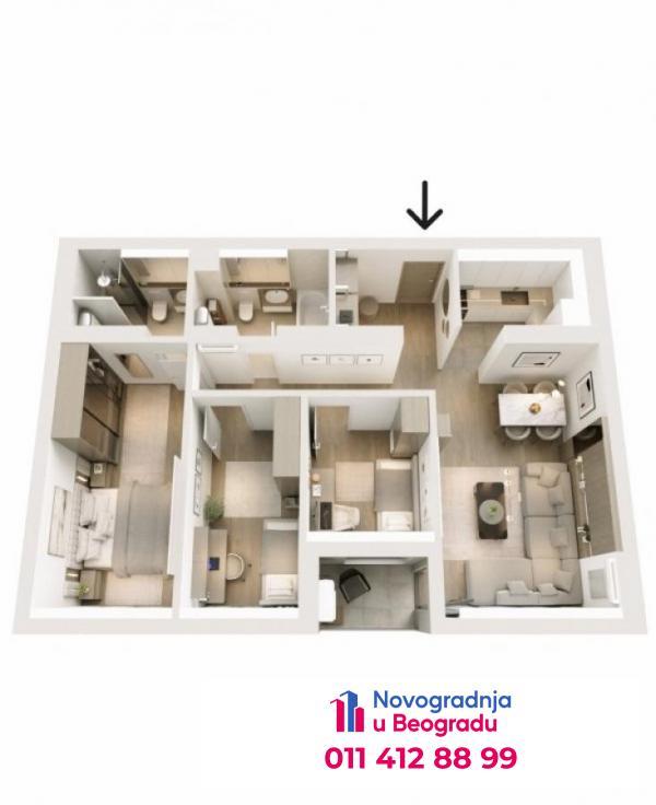 Glavna slika -Novi Beograd blok 60, 84m2, četvorosoban stan u novogradnji