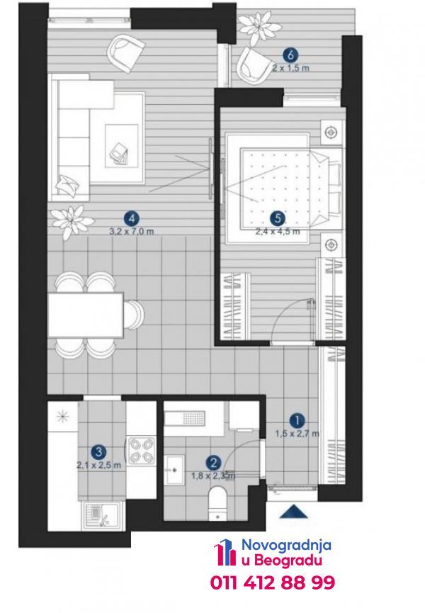Glavna slika -Autokomanda, 53m2, dvosoban stan u novogradnji