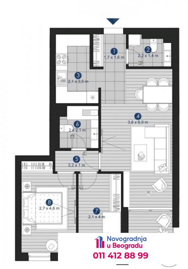 Glavna slika -Autokomanda, 67m2, dvosoban stan u novogradnji