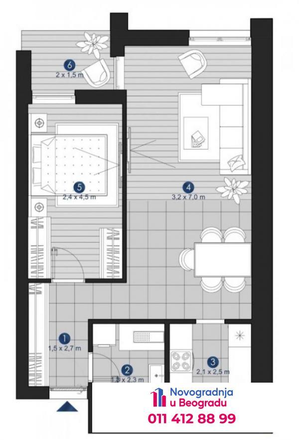 Glavna slika -Autokomanda, 54m2, dvosoban stan u novogradnji