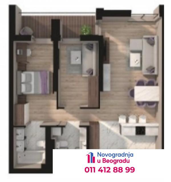 Glavna slika -Voždovac, 69m2, trosoban stan u novogradnji