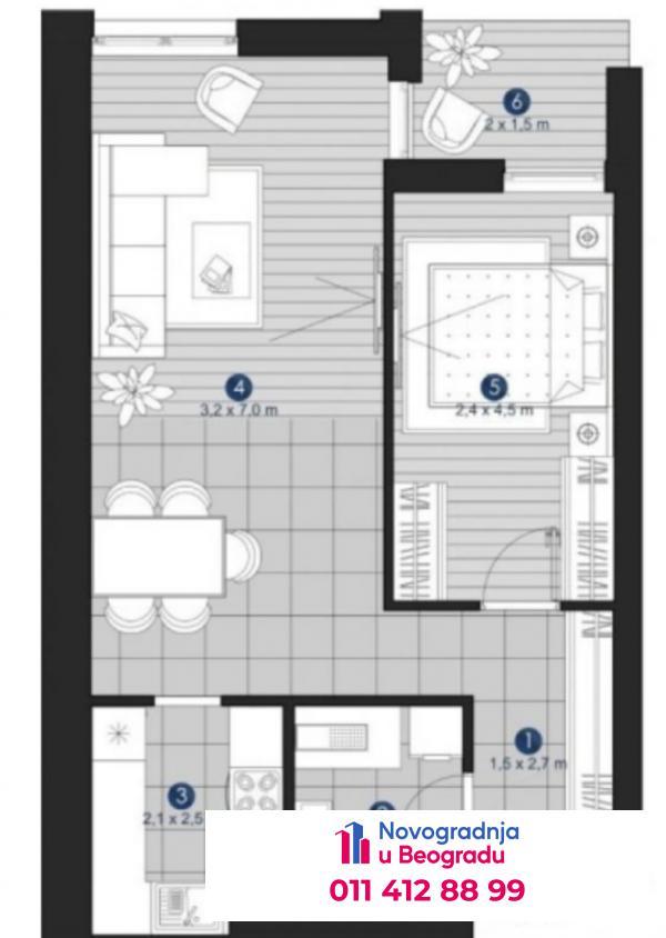 Glavna slika -Voždovac, 53m2, dvosoban stan u novogradnji