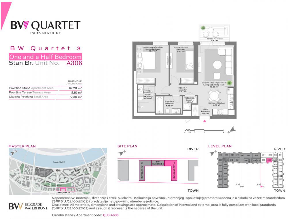 Glavna slika -Beograd na vodi, 72.30m2, dvoiposoban stan u novogradnji