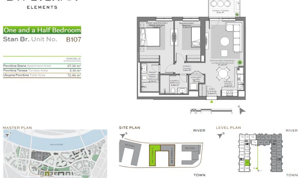 Glavna slika -Beograd na vodi, 72.48m2, trosoban stan u novogradnji