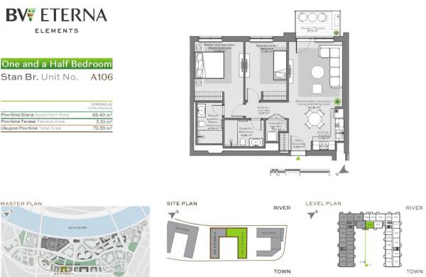 Glavna slika -Beograd na vodi, 73.59m2, trosoban stan u novogradnji