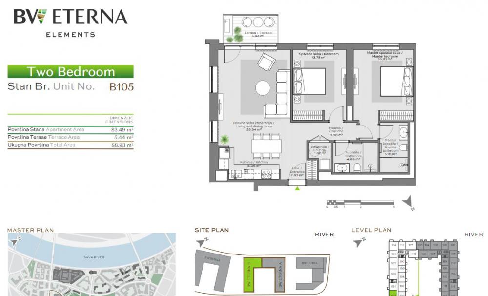 Glavna slika -Beograd na vodi, 88.93m2, trosoban stan u novogradnji