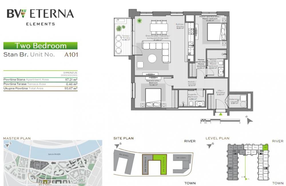 Glavna slika -Beograd na vodi, 93.67m2, trosoban stan u novogradnji