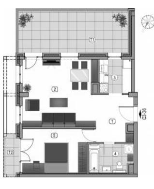 Glavna slika -Novi Beograd, 75.26m2, dvosoban stan u novogradnji