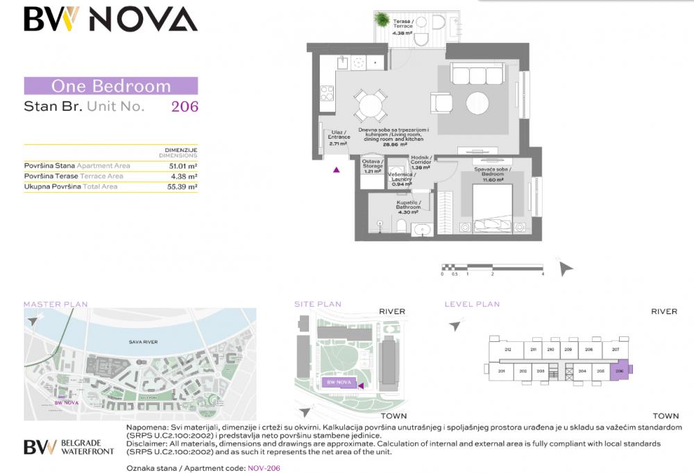 Glavna slika -Beograd na vodi, 55.39m2, jednoiposoban stan u novogradnji