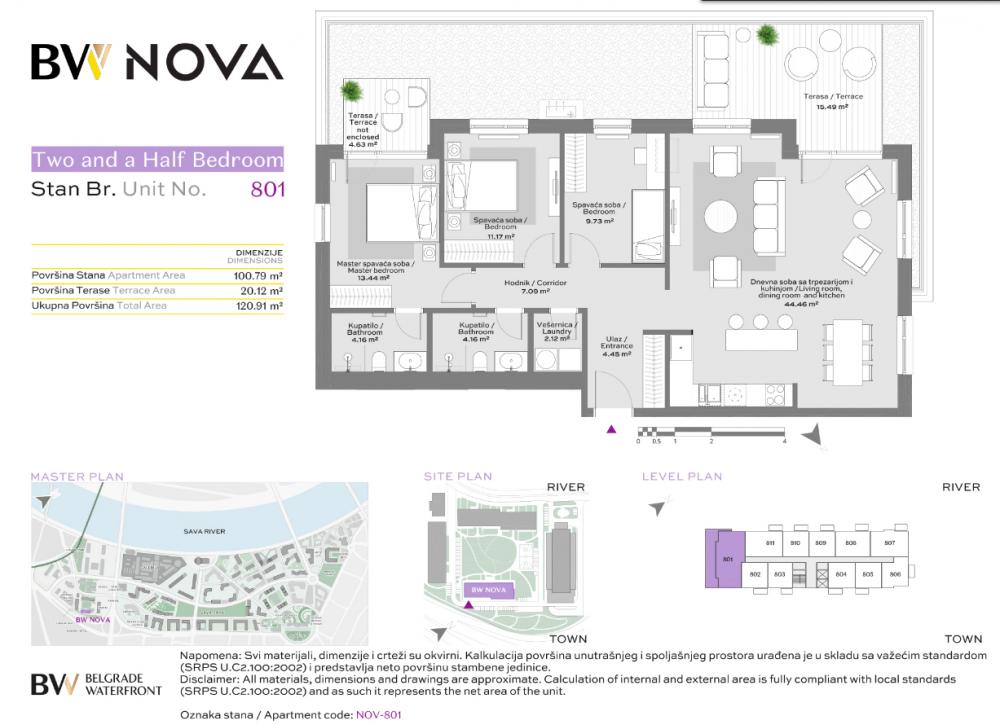 Glavna slika -Beograd na vodi, 120.91m2, troiposoban stan u novogradnji