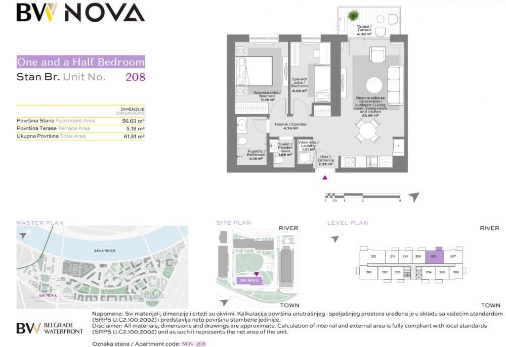Glavna slika -Beograd na vodi, 62.81m2, dvoiposoban stan u novogradnji