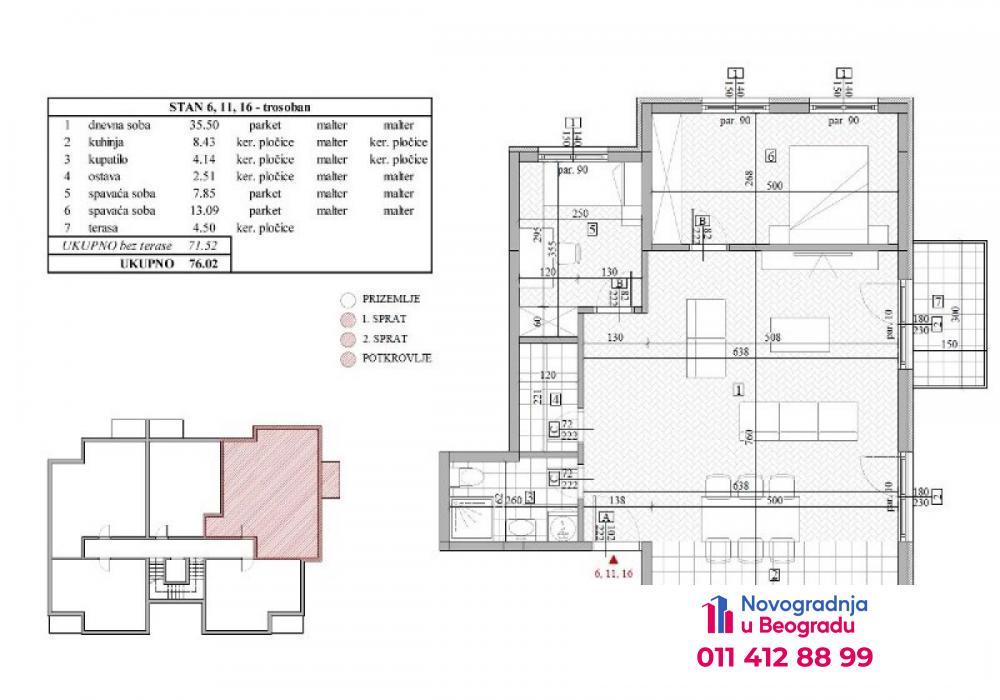 Glavna slika -Cvetanova ćuprija, 87m2, trosoban stan u novogradnji